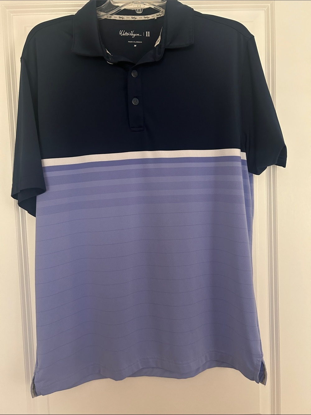 Walter Hagen Navy and Light Blue Color Block Golf Polo Med